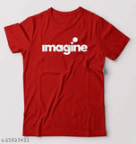 Red cotton short sleeve T-shirt with printed design, size M (chest size: 38 in), made in India