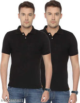 Black polyester men's asar Solid Polo T-shirt, short sleeves, solid pattern on display