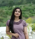 Georgette women's long flared Anarkali kurti, short sleeves, solid color, Indian origin