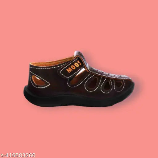 Brown synthetic leather kids sandals, comfortable fit and non-slip sole for daily wear