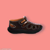 Brown synthetic leather kids sandals, comfortable fit and non-slip sole for daily wear