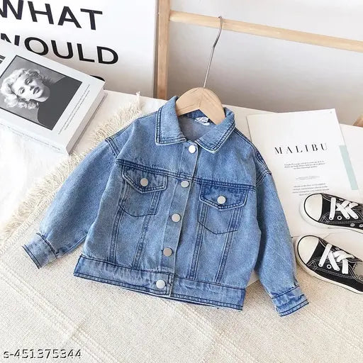 Printed denim boys jacket, multi-tasking design, long sleeves, fun denim pattern for kids ages 3-8, Indian origin