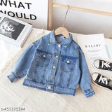 Printed denim boys jacket, multi-tasking design, long sleeves, fun denim pattern for kids ages 3-8, Indian origin