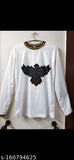 Men's stylish white eagle T-shirt, long sleeves with printed pattern, polyester fabric, size M/L, made in India