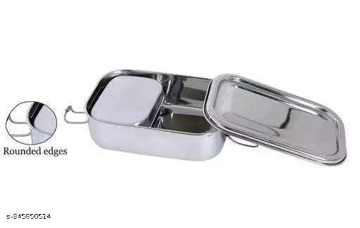 Stainless steel lunch box for kids, heavy weight and rectangular shaped, perfect for school use with rounded edges and removable container