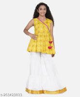 Cotton blend Zionity girls casual kurta and palazzo set, printed A-line partywear for kids aged 7-14 years, Indian origin