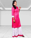 Rayon sharara kurta sets for kids, featuring self-design and three-quarter sleeves. Colorful Indian outfits available in various sizes from 7-8 to 13-14 years old