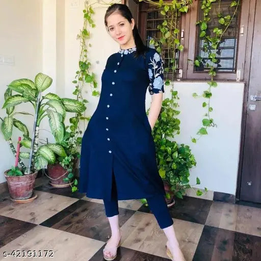 Embroidered Rayon kurti for women, flared half-sleeve design in trending style, India origin