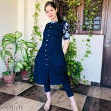 Embroidered Rayon kurti for women, flared half-sleeve design in trending style, India origin