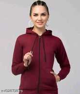 Maroon color fleece hoodie and sweatshirt, premium ultra-soft fleece for women's and girls' fashion, trendy solid design on display