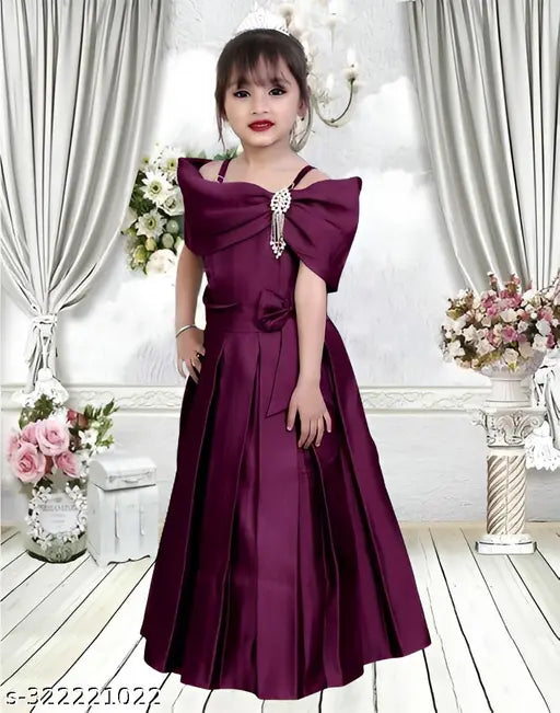 Stylish purple silk blend printed net gown dress for girls, perfect for casual events or weddings