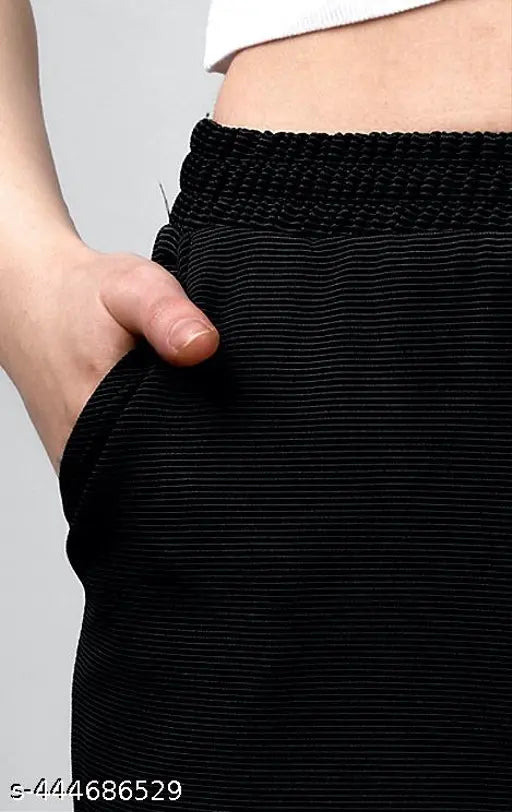Girls black polycotton high-rise track pants with textured net, comfy fit - sports, gym, or casual wear for women (India origin)
