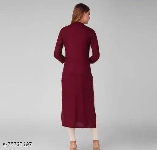 Rayon solid dyed straight kurta, three-quarter sleeves, stylish women's fashion from India