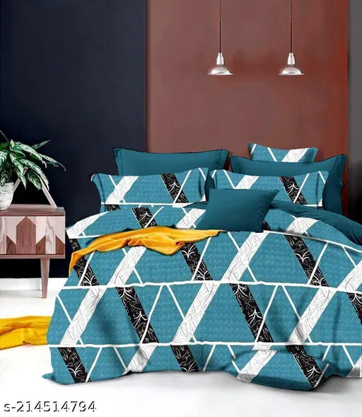 Cotton blend queen size 4pc comfortor set, includes bedsheet, comforter, and pillows