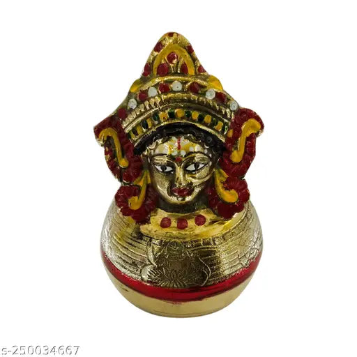 Multicolor, 7.5 inch brass Goddess Lakshmi Devi idol for festive decor and Varalakshmi Pooja, traditional Indian craftsmanship