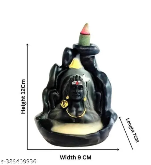 Handmade resin smoke incense holder, featuring PMR Lord Shiva Backflow with 21 cone dhoop, Indian artisan crafted, 10 cm x 12 cm x 8 cm size
