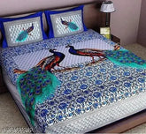 Decorative, low-priced pure cotton double bedsheet & pillow combo (90x100in), enhancing Indian home interiors