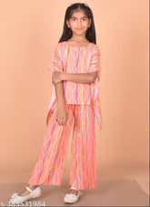 Cotton printed coord set for girls aged 3-6, featuring straight top and palazzo bottoms with short sleeves, origin from India