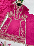 Stunning magenta silk Anarkali suit set with golden details, traditional embroidered long suit for wedding function or festive wear