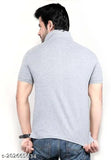 Grey yellow cotton blend men's polo t-shirt with short sleeves, perfect for casual wear or sporting activities. Made in India