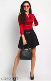 Black polyester flared mini skirt, elasticated waistband and slip-on closure, Western stylish design for versatile wear