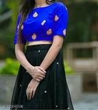 Black silk and net embroidered lehenga choli set for women's weddings (Free size, 34" waist, 44" length)