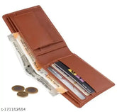 Canvas & leather fancy men's wallet, solid pattern, 4 compartments, free size (10cm x 12cm), high-quality artifical leather product