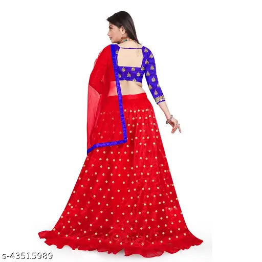 Embroidered art silk and net Aishani lehenga-choli set with solid dupatta, semi-stitched (size 40waist/44length/2.25duppatta)