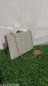 Suede sundry pearl-embellished festive/party/wedding clutch by ZOHRA FASHION, free size with 1 compartment and multiple carry options