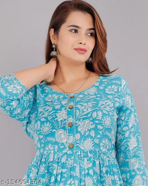 Light rayon daisy print kurta and palazzo set for women, featuring three-quarter sleeves and pack of 2 sizes (S, L, XL, XXL, XXXL). Made in India