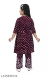 Maroon rayon kurta set with palazzos for kids, festive Indian ethnic wear