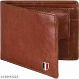 Tan PU two-fold artificial leather men's wallet, solid pattern, 5 compartments, ultra slim design for daily use
