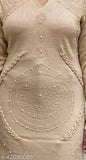 Beige wool A-line solid kurti for women, long sleeves, single color, XL (bust 42in, length 44in), Indian handcrafted woolen attire