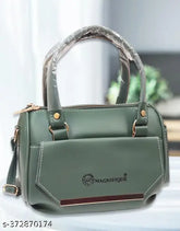 Magnifique green PU sling bag, 4-compartment printed net design, free size (8in x 3in x 7in), from India