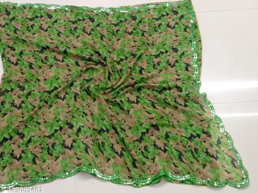 Georgette Diwali special floral saree with mirror work and cut work, soft and printed net fabric