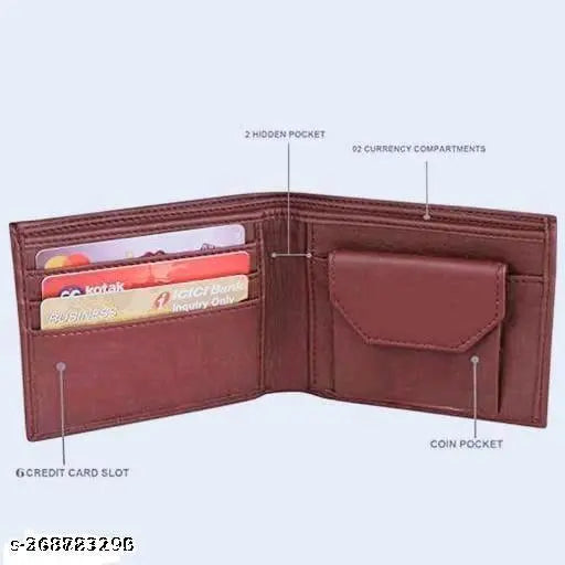 Brown PU leather men's wallet with 8 card slots, solid pattern, and bi-fold closure. High-quality craftsmanship for a compact yet spacious accessory. Perfect gift idea for any man