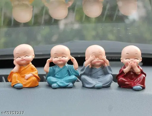 Multicolor ceramic Buddha statue set (4pcs), intricately crafted by Indian artists, ideal for home decor or gift