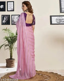 Elegant Bollywood-inspired pink, green, beige, and lavender chiffon saree with embroidered net blouse and contrasting border - perfect for parties or weddings, India