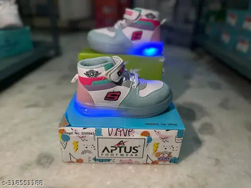 Synthetic colorblocked kids casual shoes with LED light, trendy and comfortable for party wear (sizes: 12-15M, 18-21M, 21-24M, 2-2.5Y, 2.5-3Y, etc.)