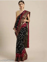Anant Hand Bandhni Black Red Art Silk Saree with Banarsi Border and Hand Bandhji Blouse, Indian origin