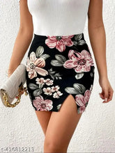 Black printed flower digital short skirt for women, polyester net, mini size XS-32