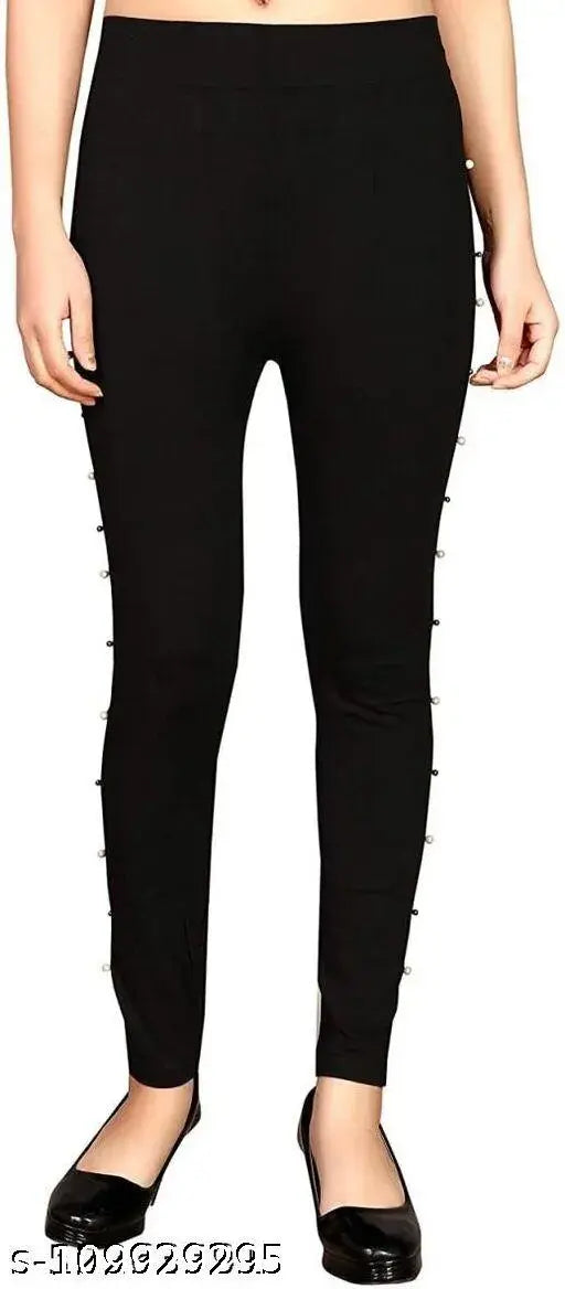 Stretchable cotton Side Stone Legging/Jegging for girls and women, self-design net pattern in kurti shirt tops sizes 24, 26, 28, 30, 32 (India origin)