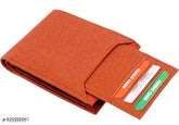 Tan PU leather wallet, men's casual design, 12 card slots, solid pattern, free size (12cm x 9cm), India origin