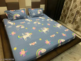 Glace cotton double bed fitted sheets, unicorn pattern, kids size 72X78 inches, all-season comfort for year-round use