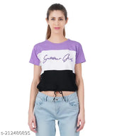 Berry Street cotton printed half-sleeve t-shirt, fashionable women's exclusive design with hip drawstring (India)