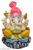 Marble-finished Pagdi Ganesha idol, handcrafted poly resin statue, Indian decor showpiece (85x65x12 cm)