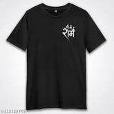 Black cotton Shree Ram Mandir Pocket Design Graphic printed tshirt, Hinduism Faith Lord Tee for devotees, simplistic round neck short sleeve