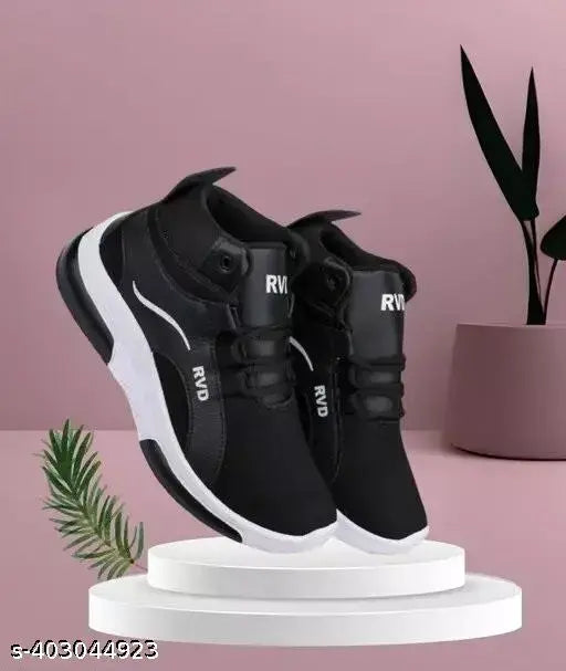 Black synthetic running shoes for boys, lace-up style, comfortable insole, ideal for active kids aged 7-9 years