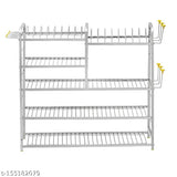 Stainless steel kitchen organizer by AKAYA CREATIONS, 31x30 inches utensil rack with plate & cutlery stand, wall mount dish stand-holder