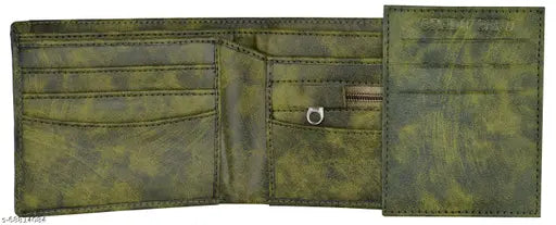 Brown leather men's wallet, solid pattern, 2 compartments, free size (9cm x 10cm), handcrafted in India